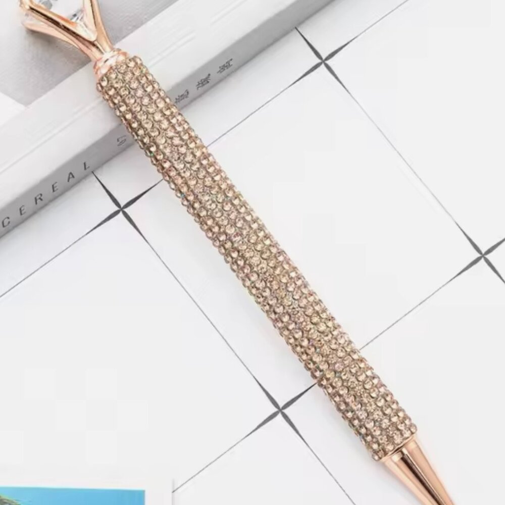 Brown Blinged Diamond Topped Writing Pen